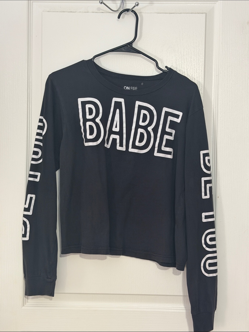 On Fire Black Long Sleeve 'BABE' Graphic Tee for Kids